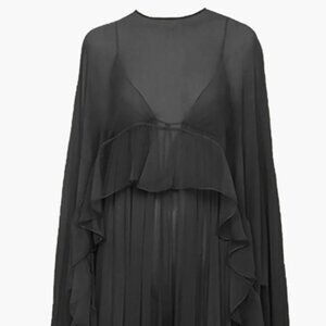Chiffon Layered Maxi Dress With Cloak | Size Large | Black